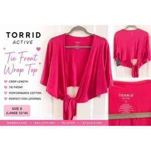 Torrid Active Pink Tie Front Crop‎ Wrap Top 0 Large Barbiecore Balletcore Y2K